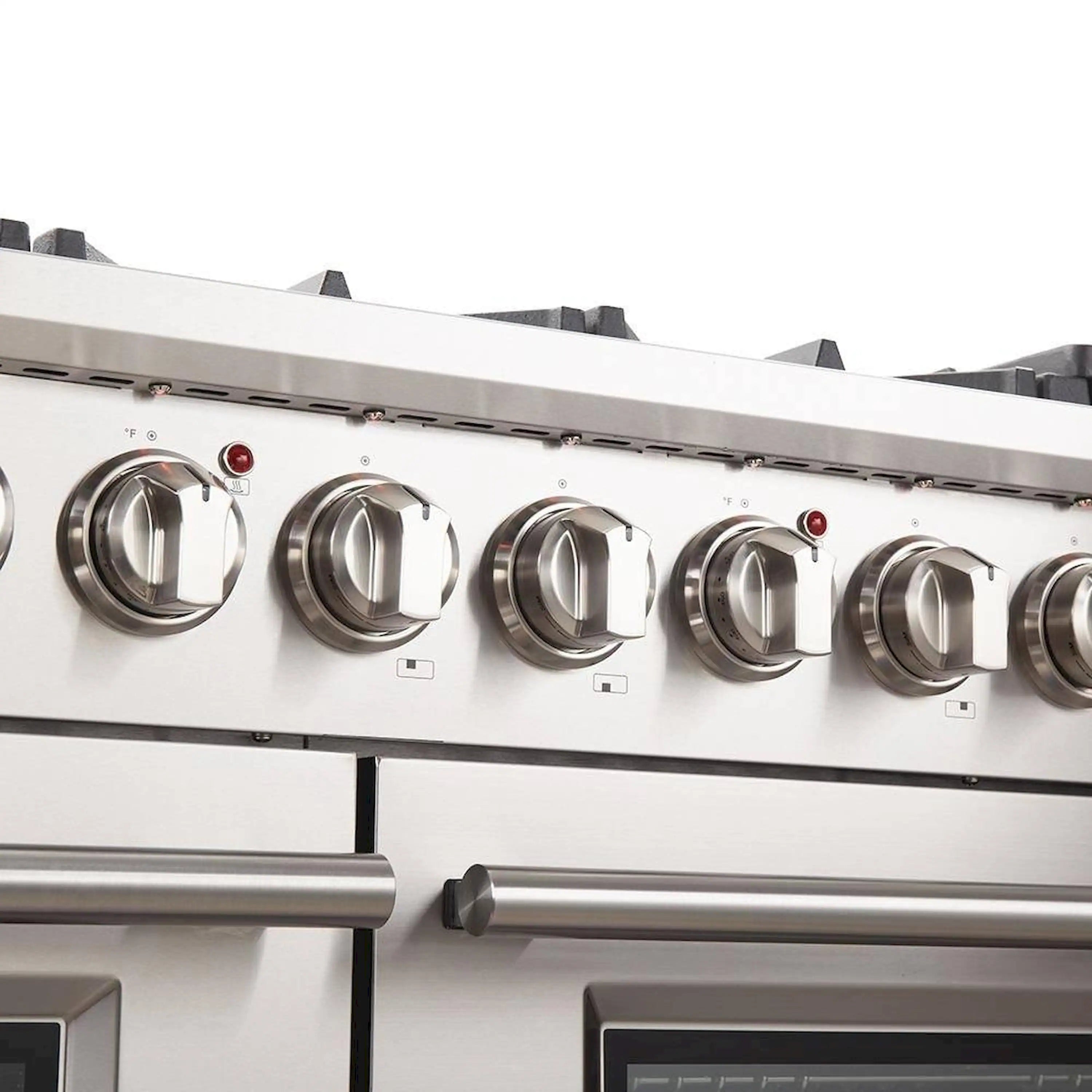 Stainless steel gas range control knobs and burner dial settings