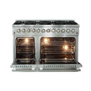 Forno 5-Piece Appliance Package - 48-Inch Dual Fuel Range, 60-Inch Refrigerator, Wall Mount Hood with Backsplash, 24-Inch Microwave Drawer, & 3-Rack Dishwasher in Stainless Steel