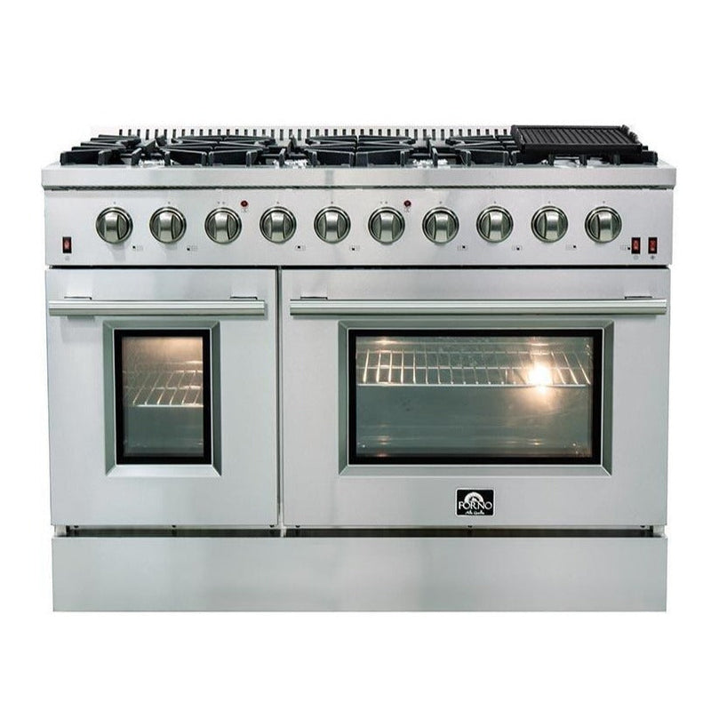 Forno 3-Piece Appliance Package - 48-Inch Gas Range, 60-Inch Refrigerator, and Dishwasher in Stainless Steel