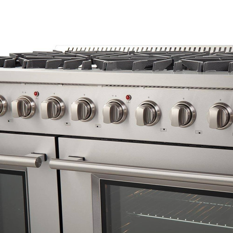 Forno 3-Piece Appliance Package - 48-Inch Gas Range, 60-Inch Refrigerator, and Dishwasher in Stainless Steel