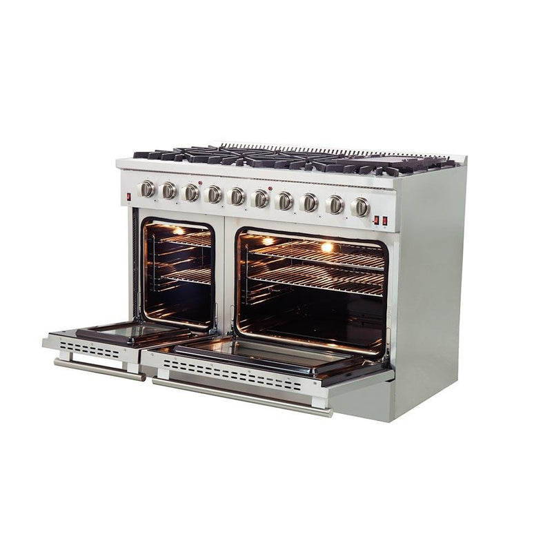 Forno 3-Piece Appliance Package - 48-Inch Gas Range, 60-Inch Refrigerator, and Dishwasher in Stainless Steel