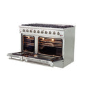 Forno 5-Piece Appliance Package - 48-Inch Gas Range, 60-Inch Refrigerator, Wall Mount Hood with Backsplash, 24-Inch Microwave Oven, & 3-Rack Dishwasher in Stainless Steel
