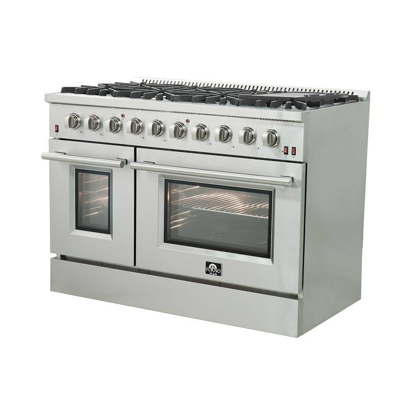 Forno 3-Piece Appliance Package - 48-Inch Gas Range, 60-Inch Refrigerator, and Dishwasher in Stainless Steel