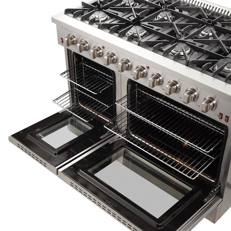 Forno 3-Piece Appliance Package - 48-Inch Gas Range, 60-Inch Refrigerator, and Dishwasher in Stainless Steel