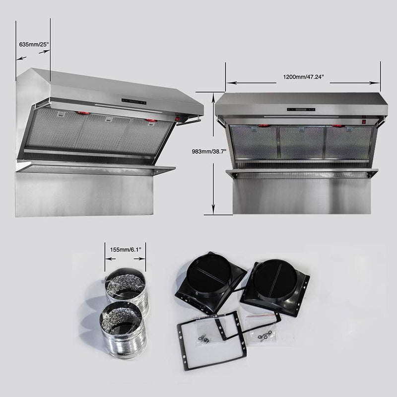 Forno 3-Piece Appliance Package - 48-Inch Gas Range, Refrigerator, & Wall Mount Hood with Backsplash in Stainless Steel