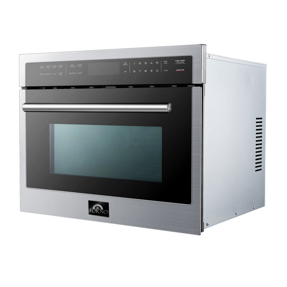 Stainless steel microwave oven with side vents and black glass door