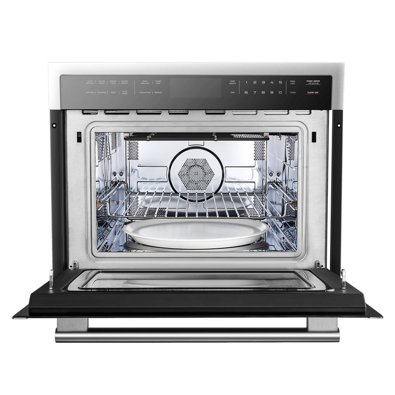 Forno 5-Piece Appliance Package - 36-Inch Gas Range, Refrigerator, Wall Mount Hood, 24-Inch Microwave Oven, & 3-Rack Dishwasher in Stainless Steel