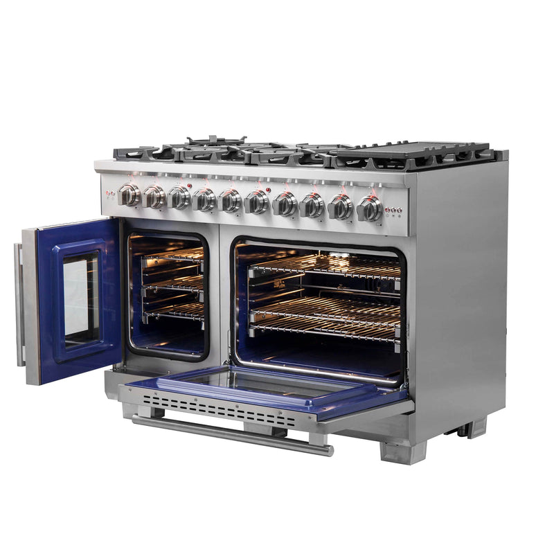 Forno 48-Inch Capriasca Dual Fuel Range with 8 Gas Burners, 160,000 BTUs & French Door Electric Oven in Stainless Steel (FFSGS6387-48)