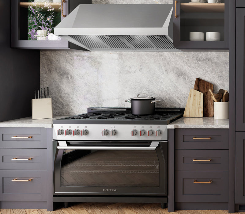 Forza 3-Piece Appliance Package - 48" Gas Range, Premium Range Hood, & 24" Dishwasher in Stainless Steel Appliance Package Forza 