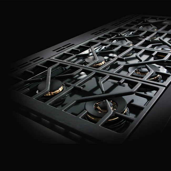 Stainless steel gas cooktop grate with dual burners and burner caps