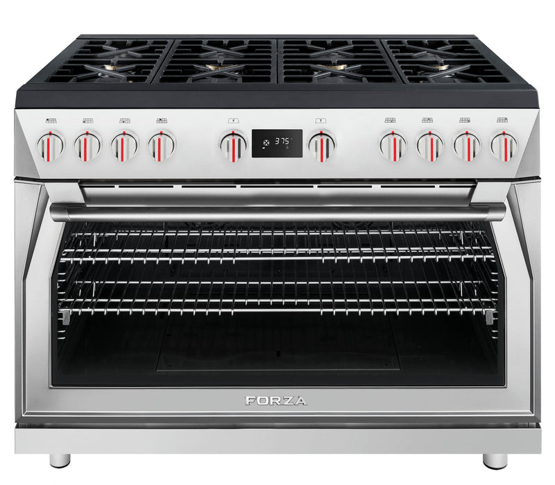 Forza 3-Piece Appliance Package - 48-Inch Dual Fuel Range, Under Cabinet Range Hood, and 24-Inch Dishwasher in Stainless Steel