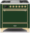 ILVE 36-Inch Majestic II Dual Fuel Range with 6 Burners and Removable Griddle with 3.5 cu. ft. Solid Door Oven in Emerald Green with Brass Trim (UM09FDQNS3EGG)