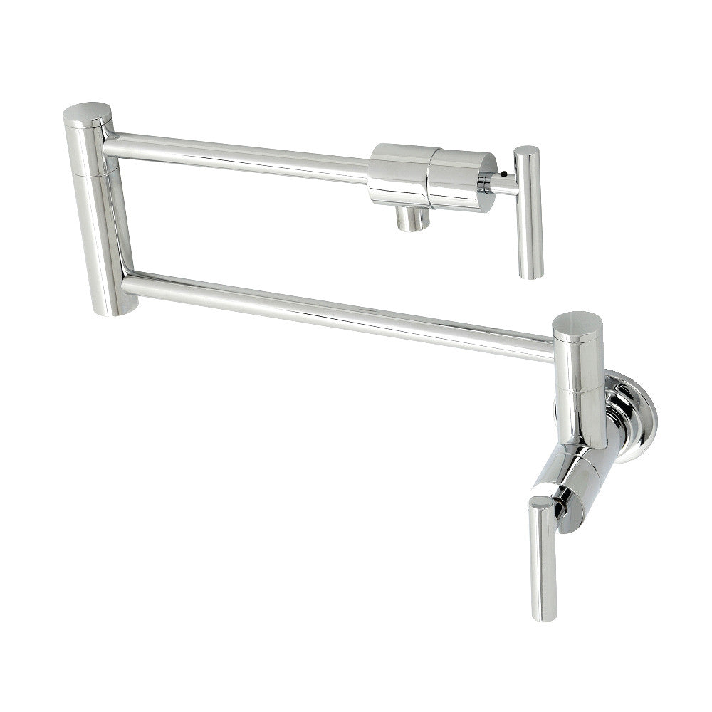 Wall-mount pot filler faucet in polished chrome, long swing spout with wall handle