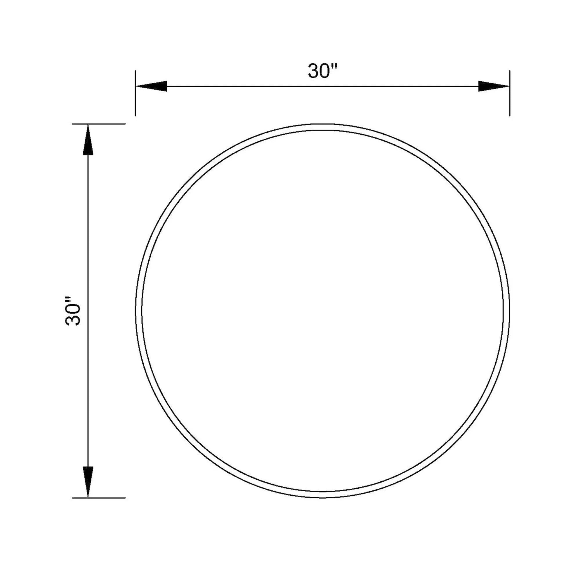 Round wall mirror with 30 in diameter and thin golden frame.