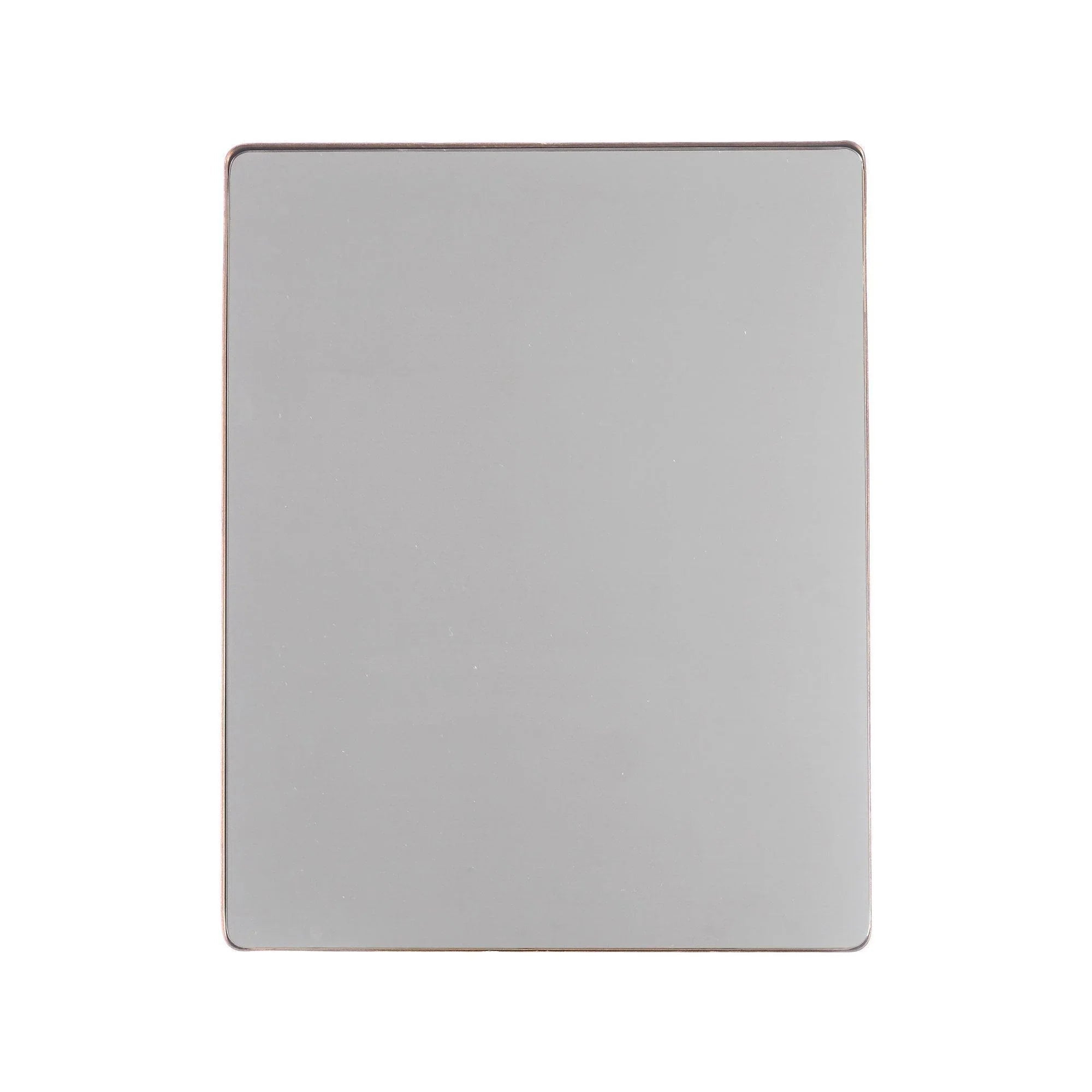 Square wall mirror with gold-toned metal frame and smooth rounded edge