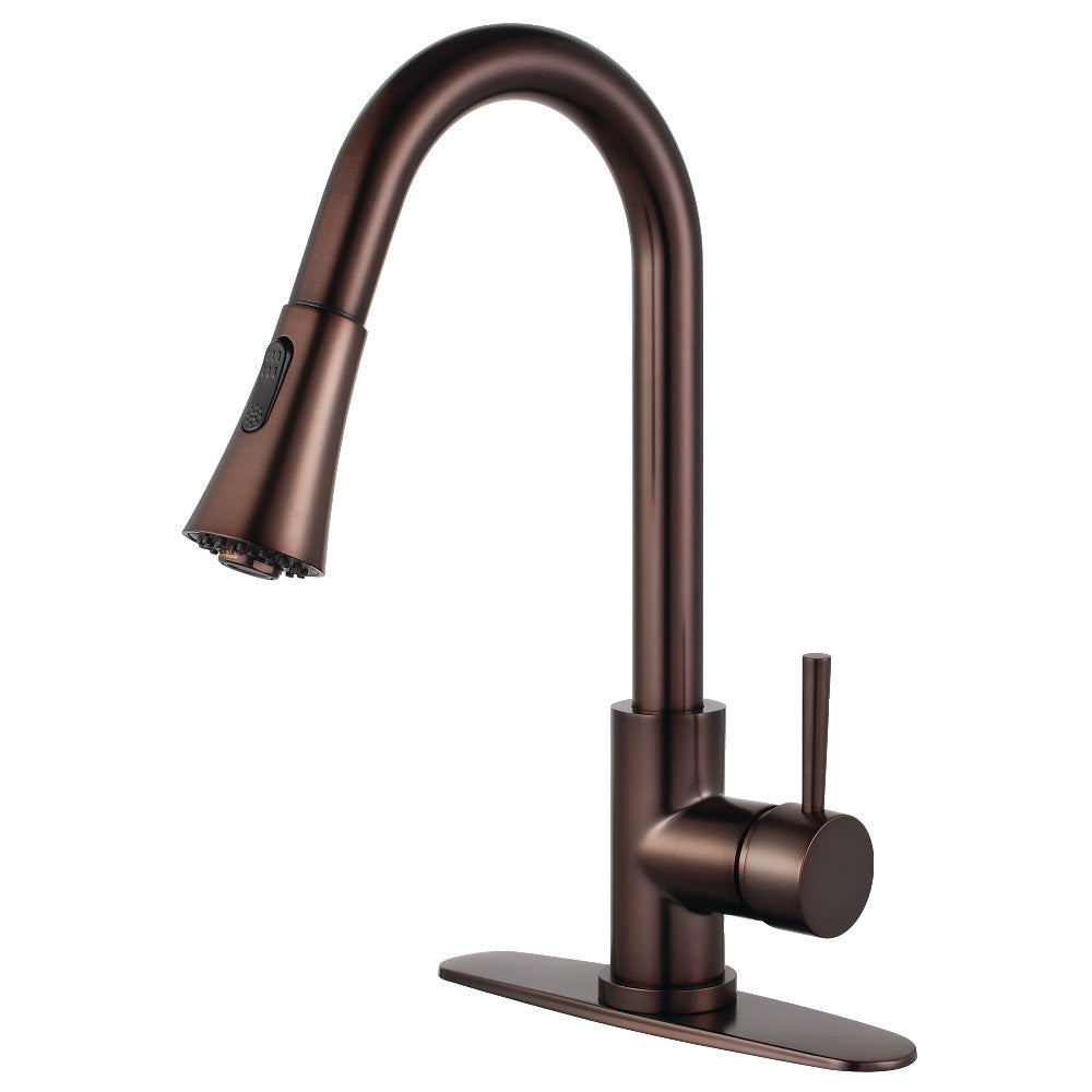 Oil rubbed bronze single-handle pull-down kitchen faucet with high-arc spout and spray head