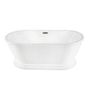 Kingston Brass 66" Acrylic Oval Double Ended Pedestal Tub with Drain (No Faucet Drillings), Glossy White/Antique Brass (VTDE663124C423)