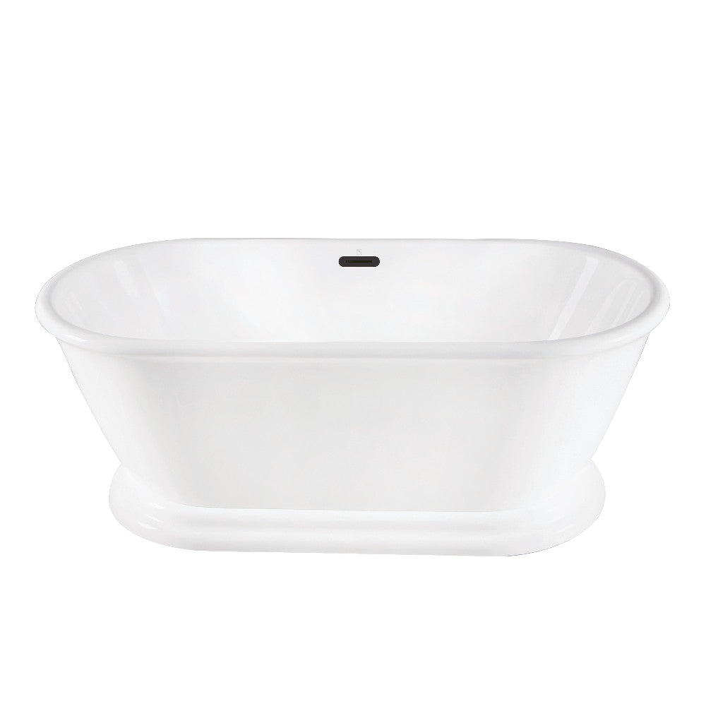 Glossy white oval acrylic double-ended bathtub with black overflow detail