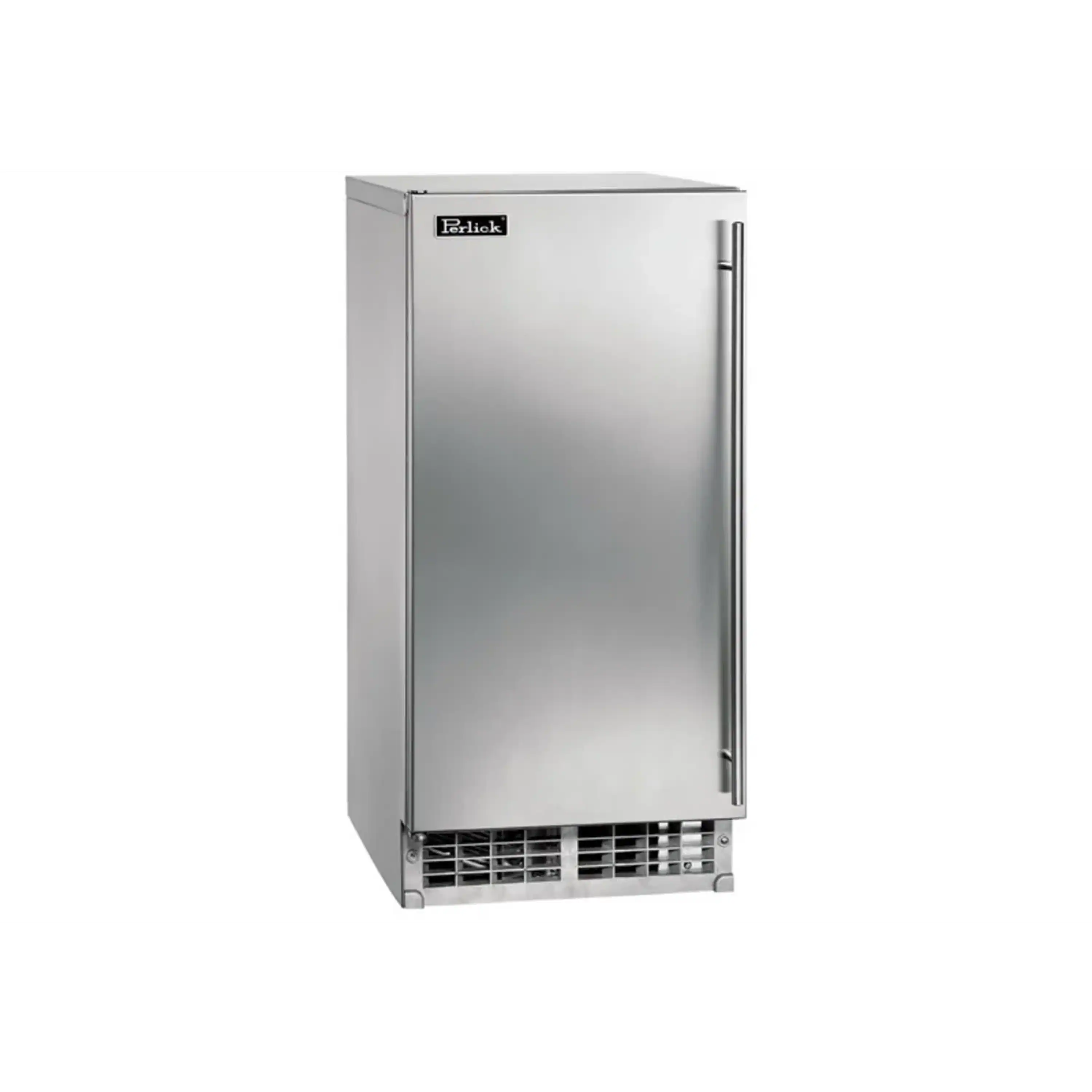 Stainless steel ice maker with front door and Perlick logo