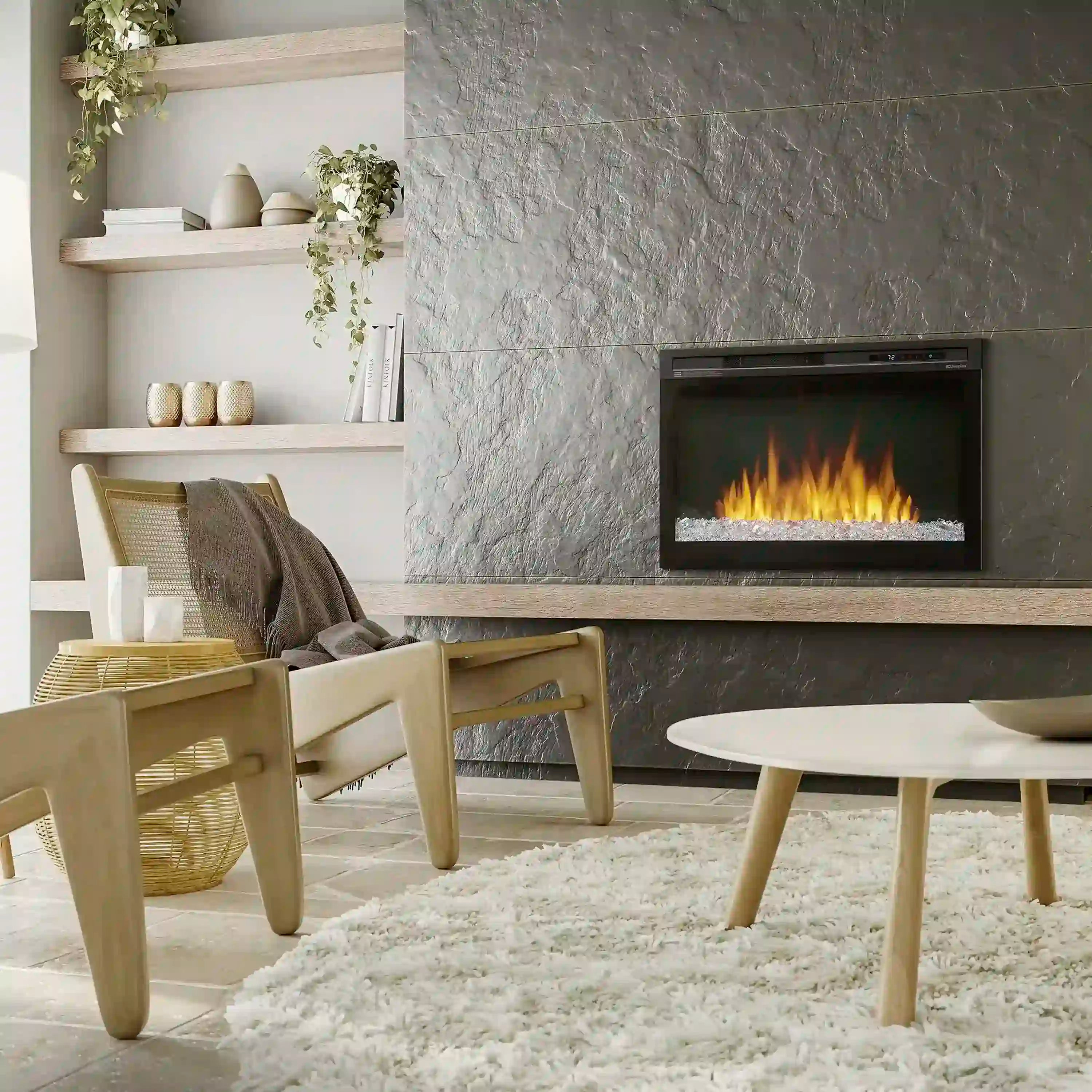 Black electric firebox with acrylic ember bed and flame effect
