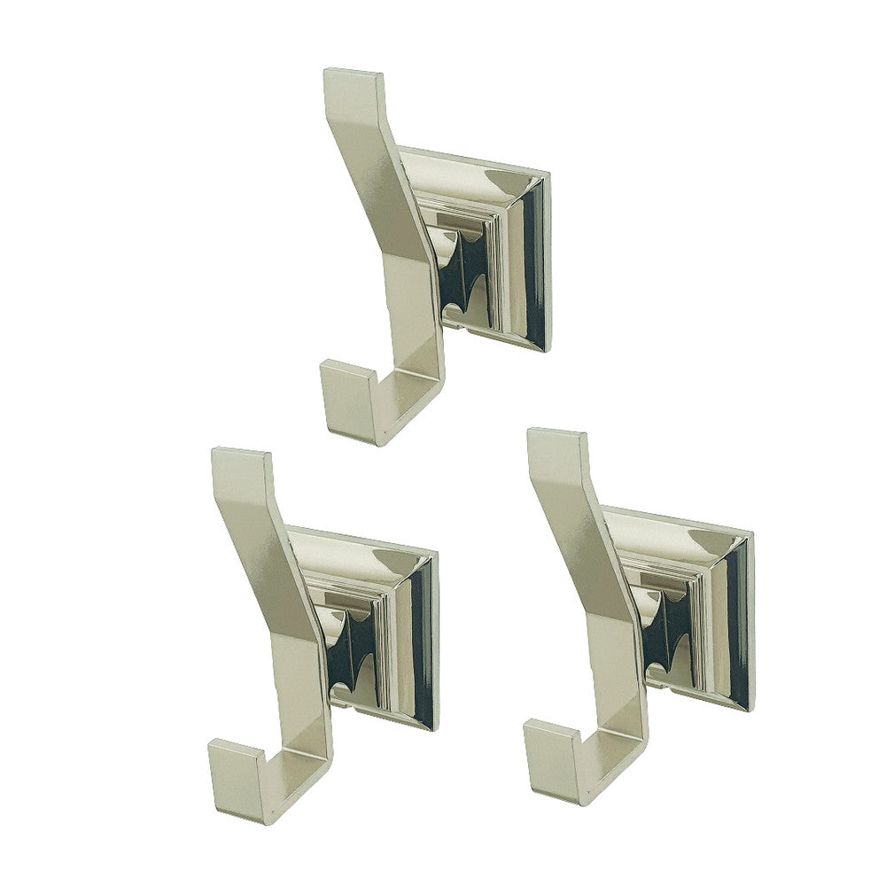 Polished nickel 3-piece robe & towel hook set with square wall bases