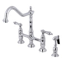 Kingston Brass Heritage Bridge Kitchen Faucet with Brass Side Sprayer, Polished Chrome (KS1271ALBS)