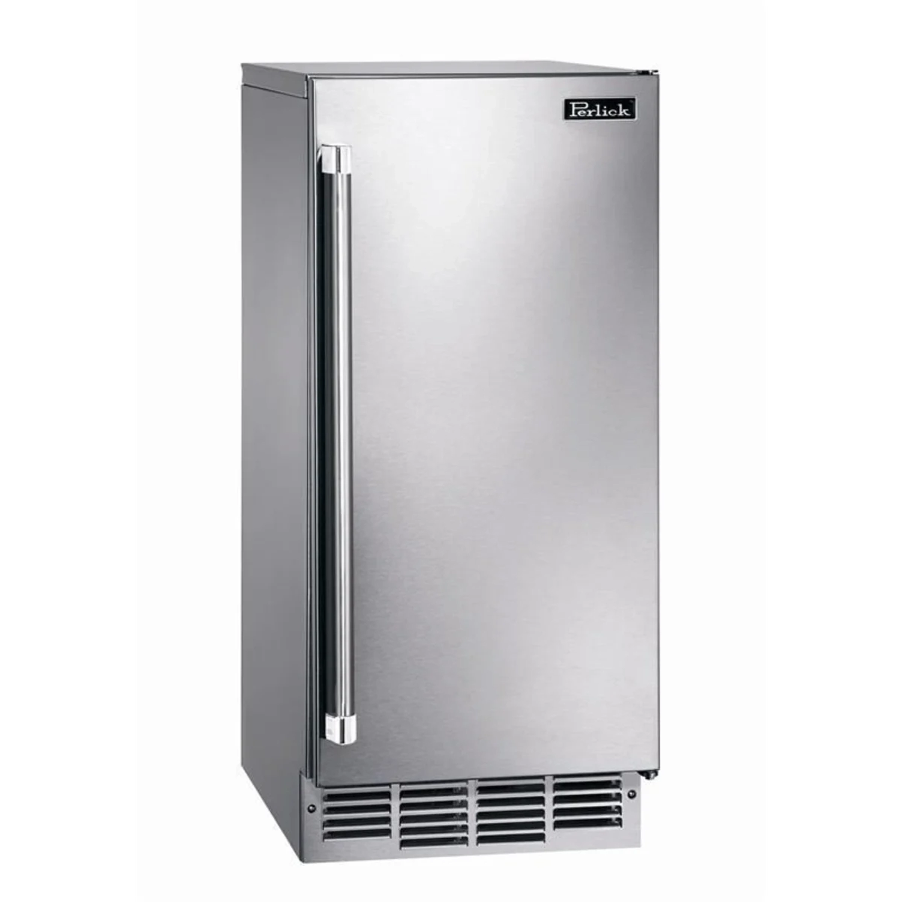 Stainless steel countertop ice maker with front vent and Perlick logo