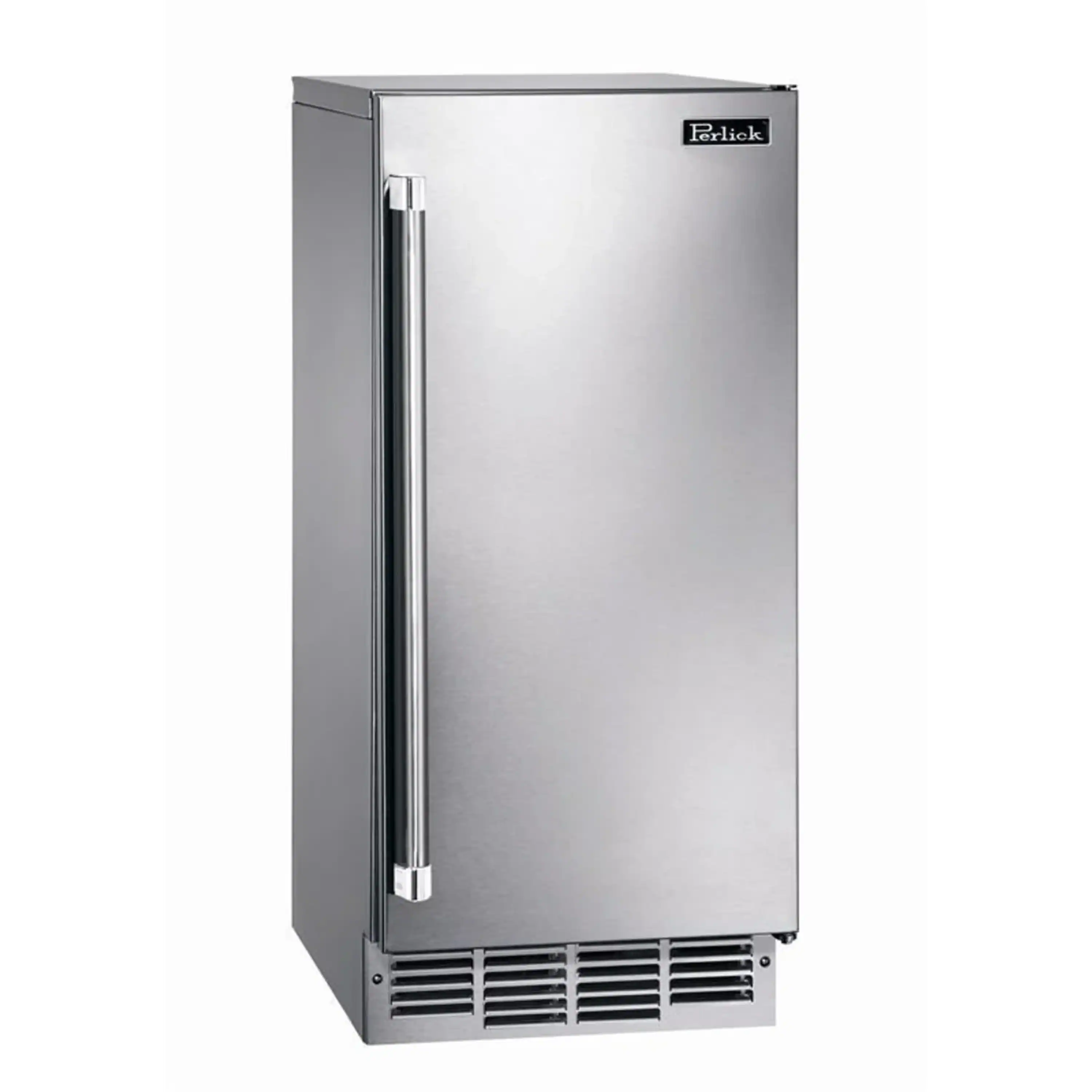 Stainless steel Perlick ice maker with vertical handle and front ventilation