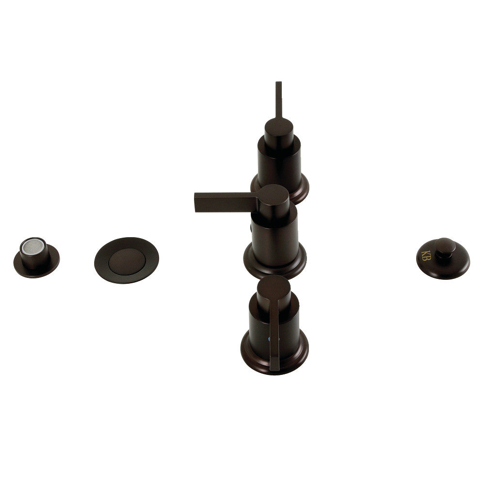 Oil-rubbed bronze three-handle bidet faucet with pop-up
