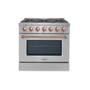 Vezeni 36-Inch Reminiscia Gas Range in Stainless Steel with Rose Gold Accents (VRN3607-CG)