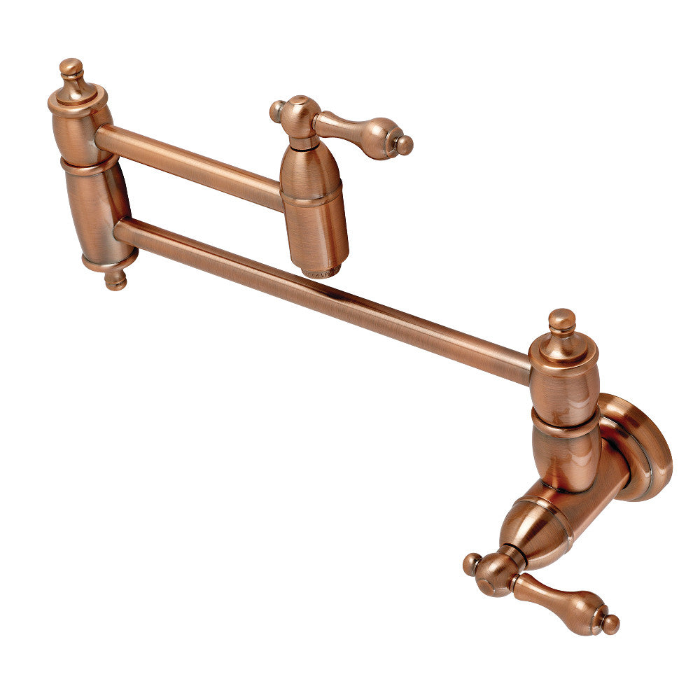 Antique copper wall-mount pot filler faucet with two cross bars and side valves