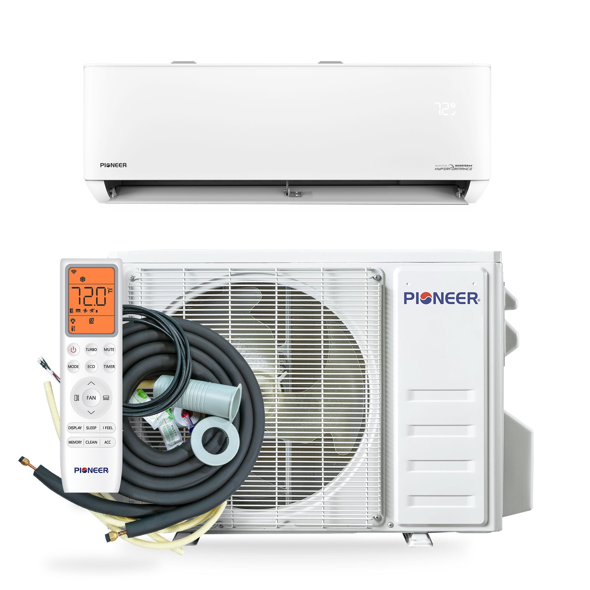 Ductless mini-split AC system with indoor/outdoor units and bundled line set
