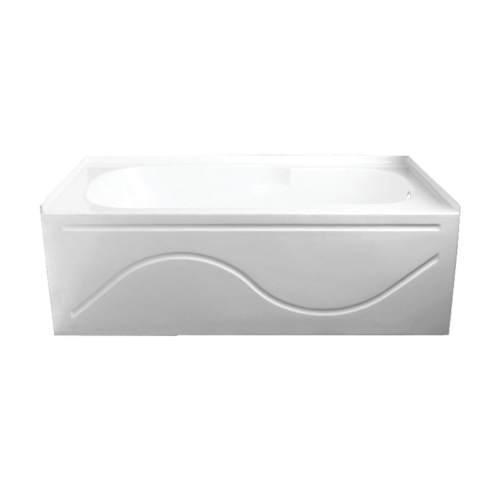 Glossy white acrylic alcove bathtub with rectangular 3-wall surround and rounded apron detail