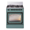 ILVE Nostalgie II Noblesse 30-Inch Propane Gas Dual Fuel Range with Triple Glass Door in Mediterranean Mint with Burnished Bronze Trim (UN30NMPMMBLP)