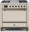 ILVE 36-Inch Majestic II Dual Fuel Range with 6 Burners and Removable Griddle with 3.5 cu. ft. Solid Door Oven in Antique White (UM09FDQNS3AWB)