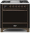 ILVE 36-Inch Majestic II Dual Fuel Range with 6 Burners and Removable Griddle with 3.5 cu. ft. Solid Door Oven in Glossy Black (UM09FDQNS3BKB)