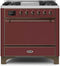 ILVE 36-Inch Majestic II Dual Fuel Range with 6 Burners and Removable Griddle with 3.5 cu. ft. Solid Door Oven in Burgundy Red (UM09FDQNS3BUB)