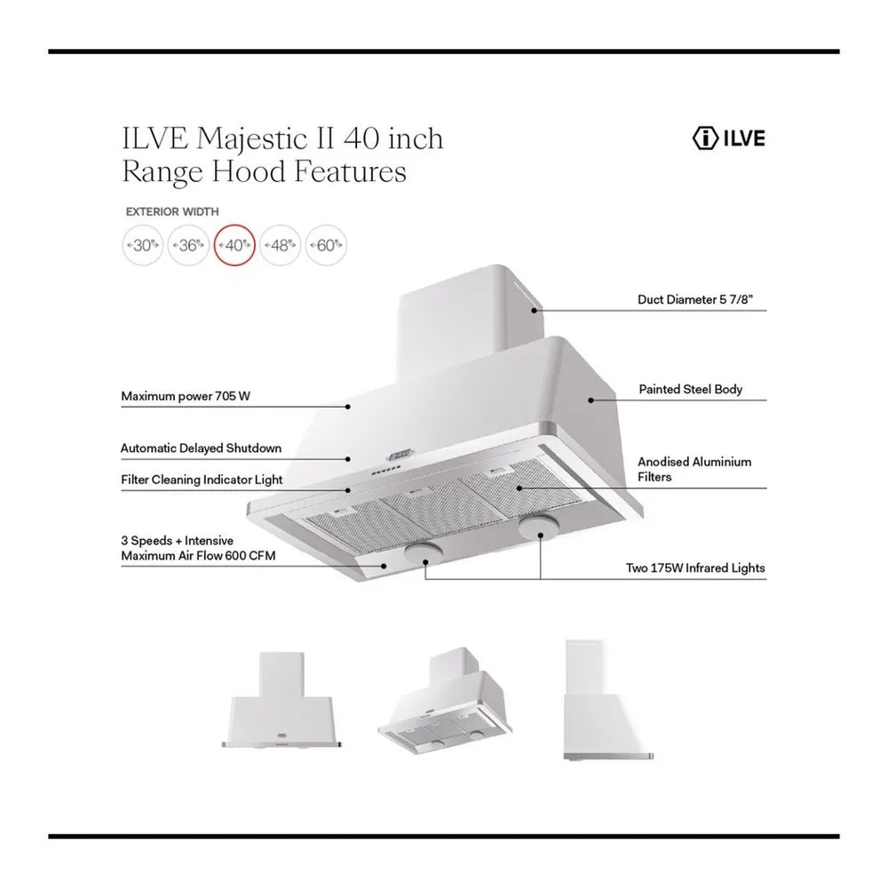 ILVE Majestic 30-Inch 600 CFM Wall Mount Range Hood in Mediterranean Mint (UAM76MM)