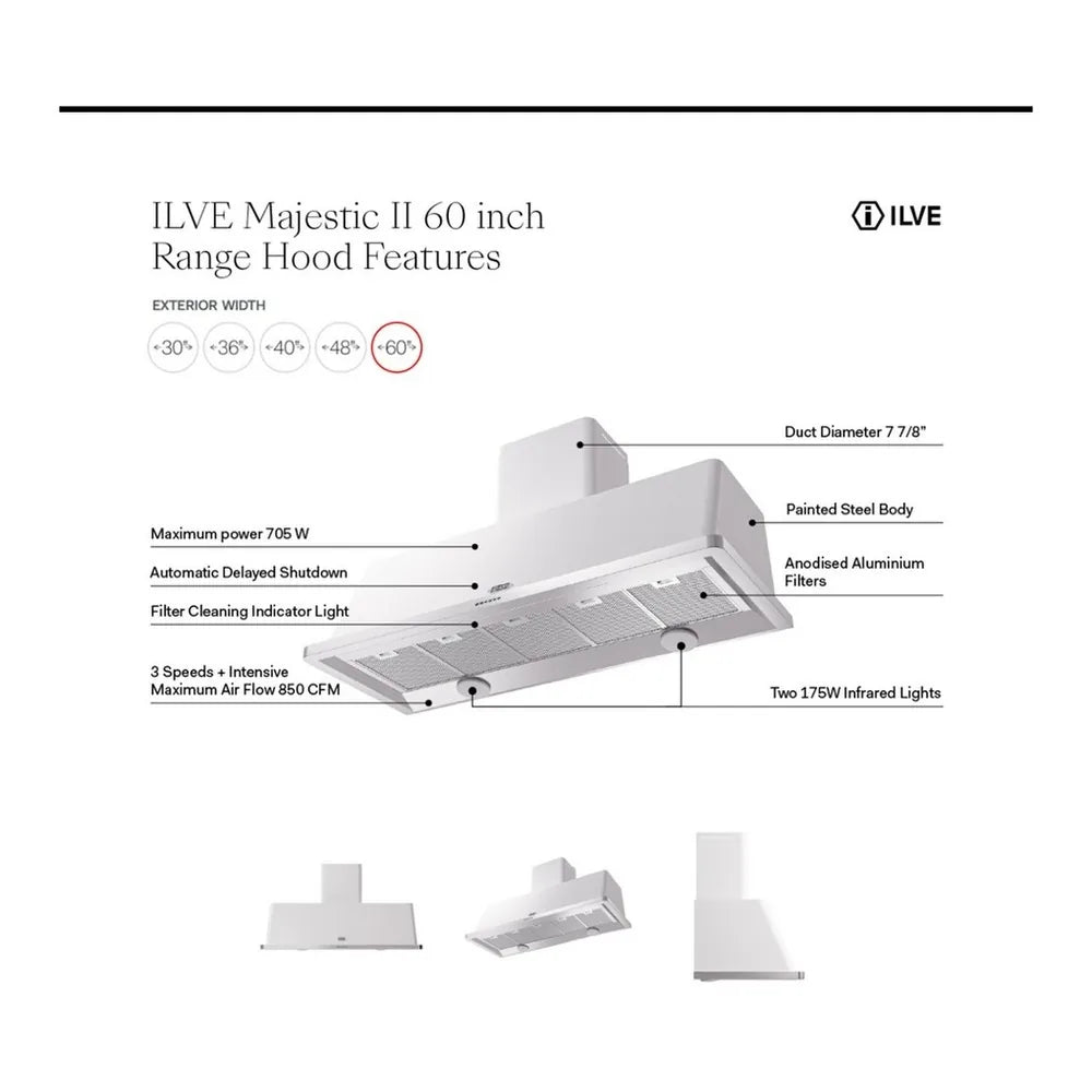 ILVE Majestic 60-Inch 850 CFM Wall Mount Range Hood in Mediterranean Mint (UAM150MM)
