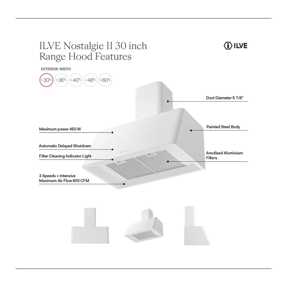 ILVE Nostalgie II 30-Inch 600 CFM Wall Mounted Range Hood in Mediterranean Mint (UAG30MM)