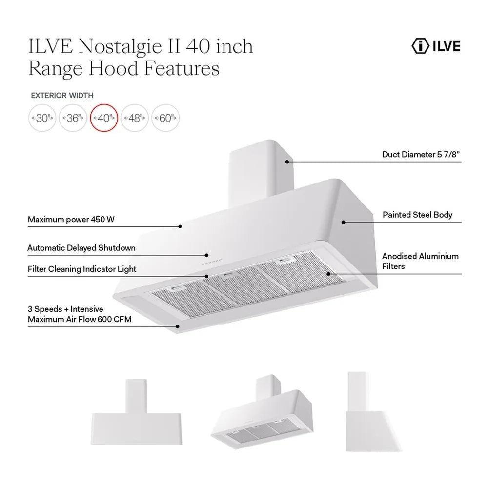 ILVE Nostalgie II 40-Inch 600 CFM Wall Mounted Range Hood in Mediterranean Mint (UAG40MM)
