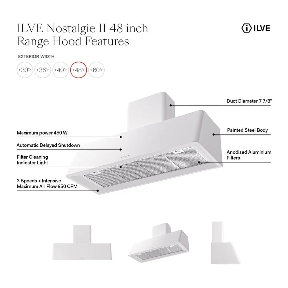 ILVE Nostalgie II 48-Inch 850 CFM Wall Mounted Range Hood in Mediterranean Mint (UAG48MM)