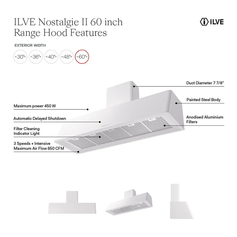 ILVE Nostalgie II 60-Inch 850 CFM Wall Mounted Range Hood in Mediterranean Mint (UAG60MM)