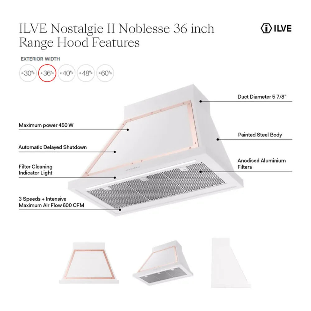 ILVE Nostalgie II 36-Inch 600 CFM Wall Mounted Range Hood in Mediterranean Mint with Copper Trim (UANB36MMP)