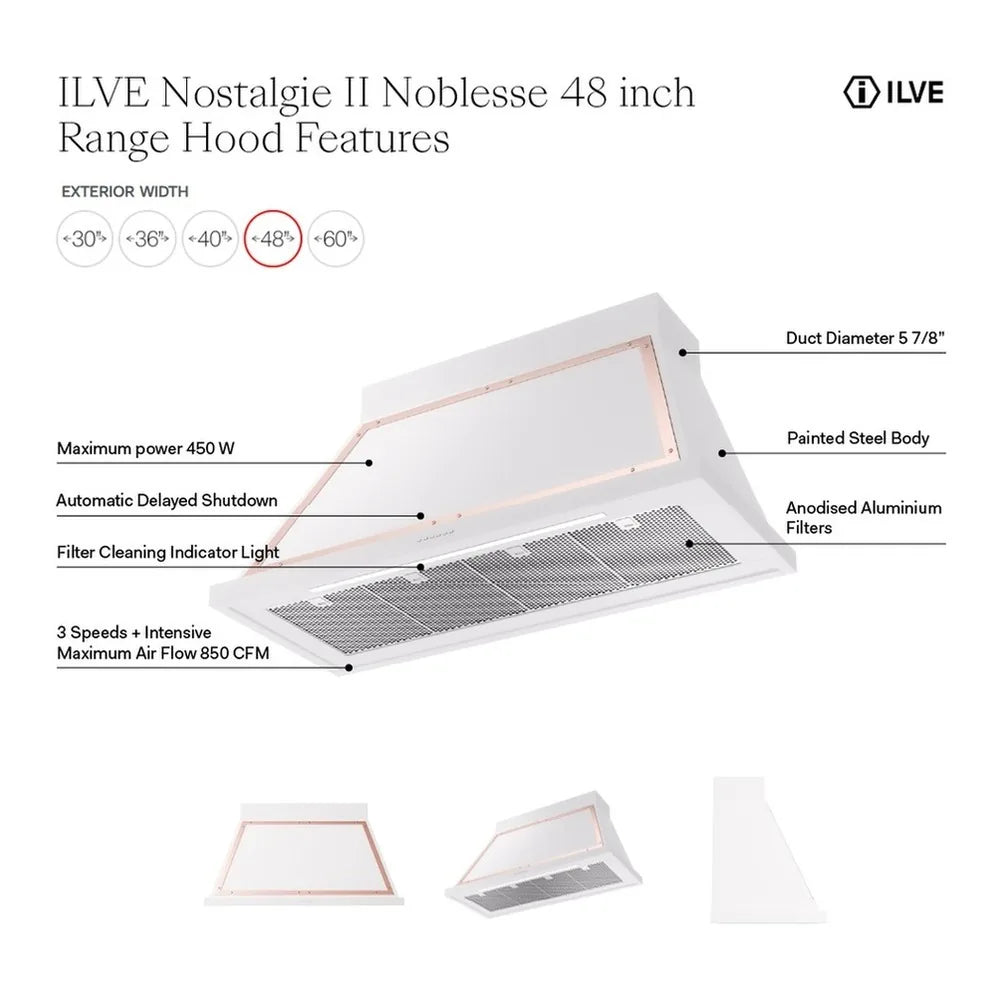 ILVE Nostalgie II 48-Inch 600 CFM Wall Mounted Range Hood in Mediterranean Mint with Chrome Trim (UANB48MMC)