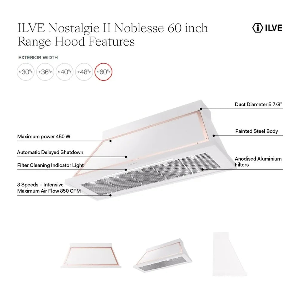 ILVE Nostalgie II 60-Inch 600 CFM Wall Mounted Range Hood in Mediterranean Mint with Brass Trim (UANB60MMG)