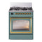 ILVE Nostalgie II Noblesse 30-Inch Propane Gas Dual Fuel Range with Triple Glass Door in Mediterranean Mint with Brass Trim (UN30NMPMMGLP)
