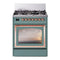 ILVE Nostalgie II Noblesse 30-Inch Natural Gas Dual Fuel Range with Triple Glass Door in Mediterranean Mint with Copper Trim (UN30NMPMMP)