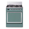 ILVE Nostalgie II Noblesse 30-Inch Natural Gas Dual Fuel Range with Solid Door in Mediterranean Mint with Chrome Trim (UN30QNMPMMC)