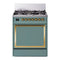 ILVE Nostalgie II Noblesse 30-Inch Propane Gas Dual Fuel Range with Solid Door in Mediterranean Mint with Brass Trim (UN30QNMPMMGLP)